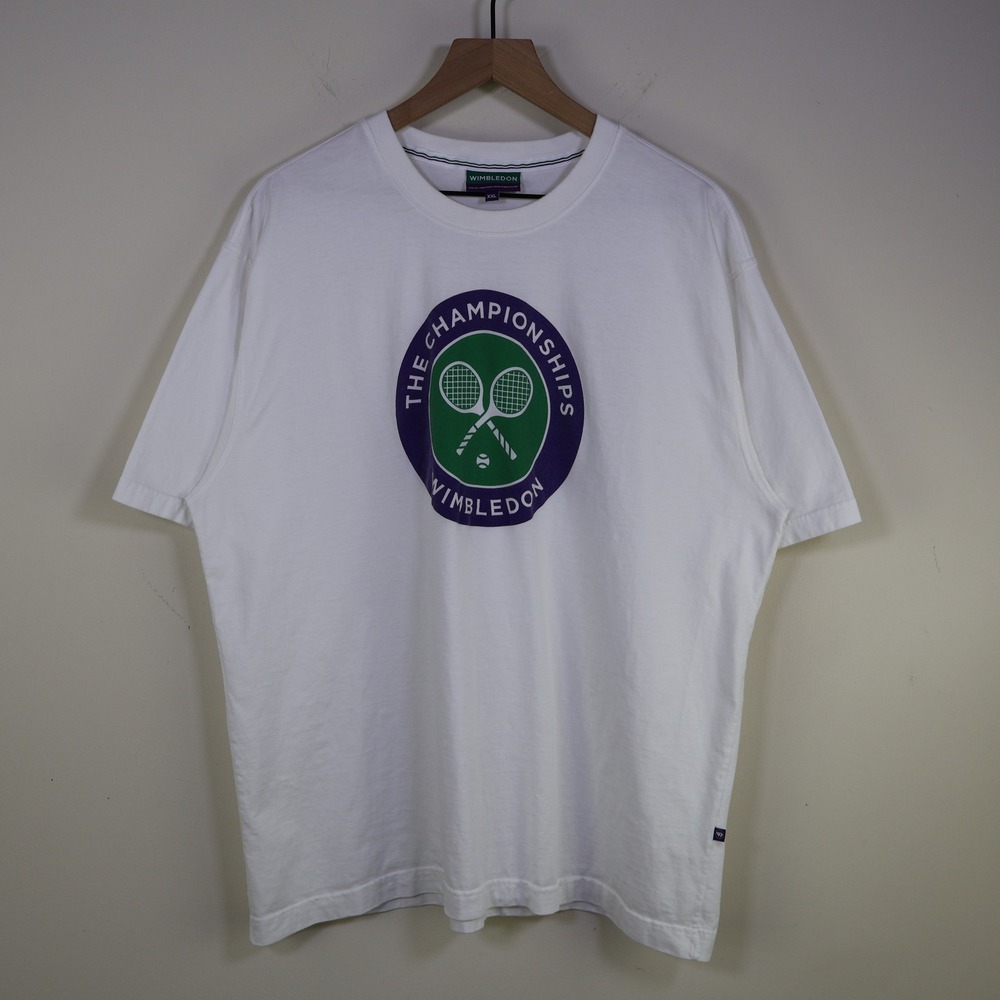 Wimbledon The Championships Graphic T-Shirt XXL Preppy Tennis White Cotton